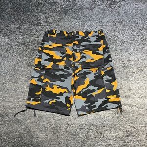 Vintage Y2K Access Camo Cargo Shorts Mens 40 Orange Gray Utility Tactical